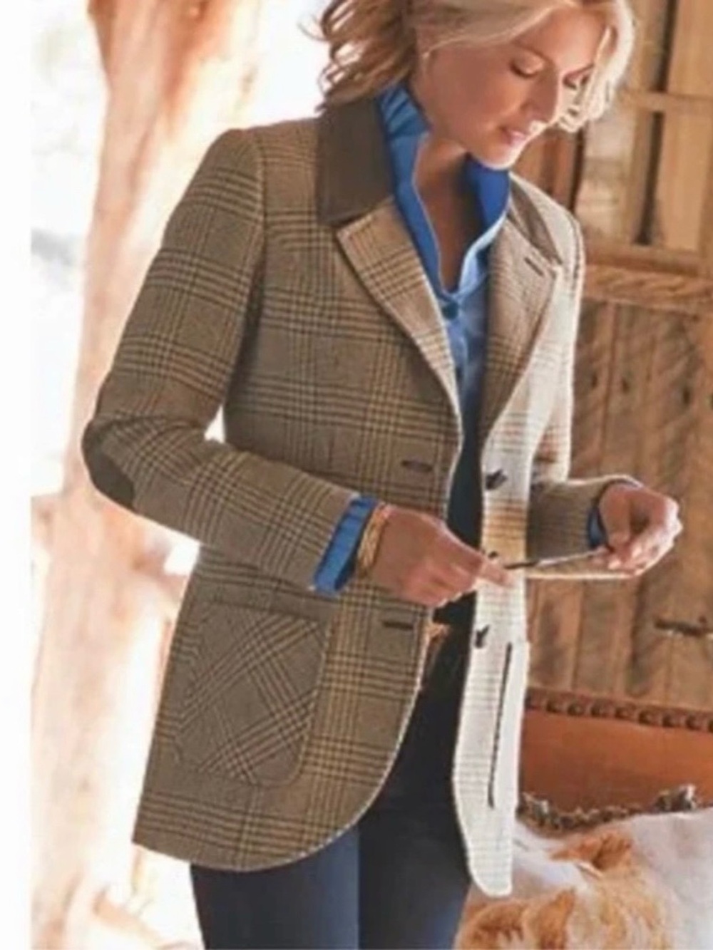 Soft Surroundings Middleburg Houndstooth Tweed Equestrian Blazer